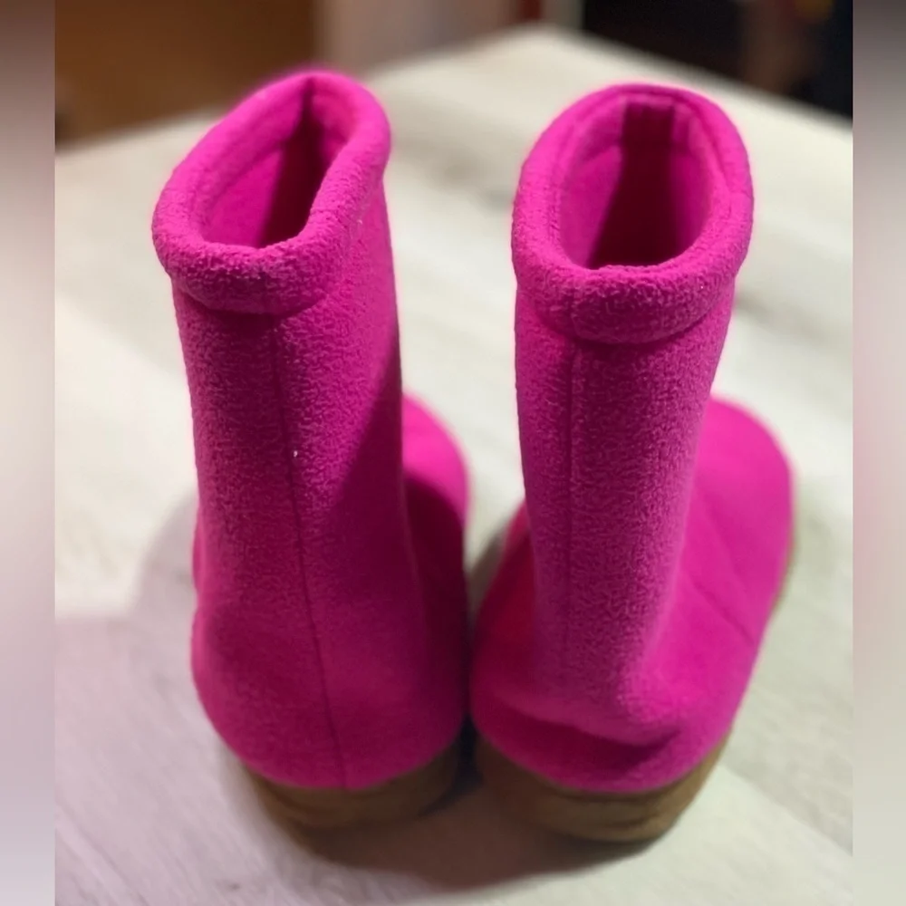Lands End Kids Pink Fleece Slipper Booties, Size 5